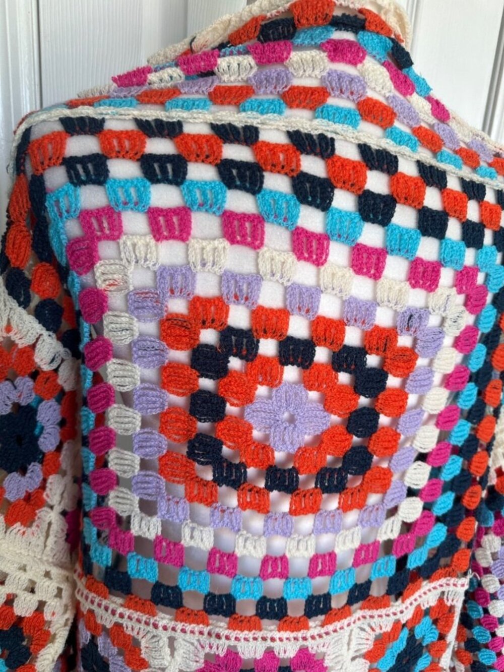 POL Mosaic Crochet Cardigan Cottagecore Granny Squares Boho One Size - Picture 9 of 9